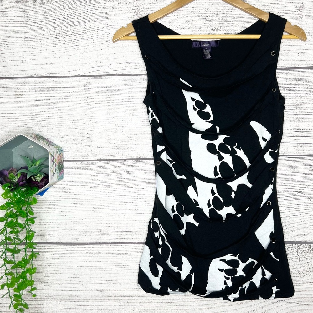 Fetish Black & White Graphic Bandage Wrap Sleeveless Tank Top Size Small